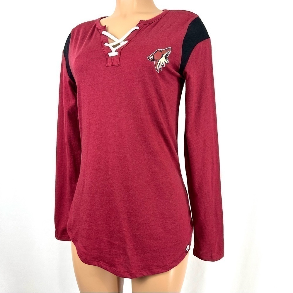 Fanatics Womens Sz M Arizona Coyotes Long Sleeve Lace Up V Neck T Shirt Garnet - Picture 3 of 13